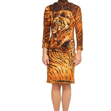 1980S LEONARD Silk Jersey Tiger Print Dress 