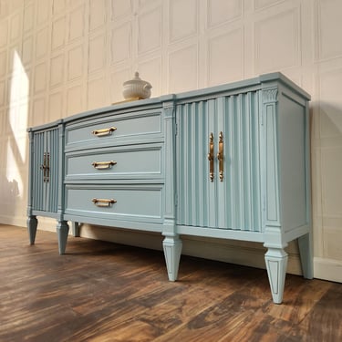 Available! Light blue Midcentury Neoclassical sideboard/ buffet/ tv stand 