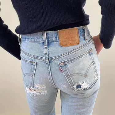 80s Levis 501 faded jeans / vintage light wash faded soft worn in holes high waisted button fly Levis 501 jeans | 28 x 32 size 4 