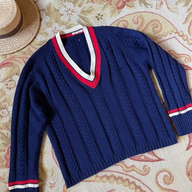 Vintage 30s/40s Cable Knit Collegiate Nautical Sweater Pullover - S/M 