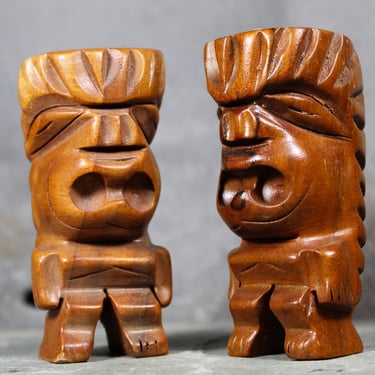 Vintage Twin Wooden Hawaiian Totem Figurines | Vintage Hawaiian/Polynesian Souvenirs | Hand-Carved Primitive Figures 