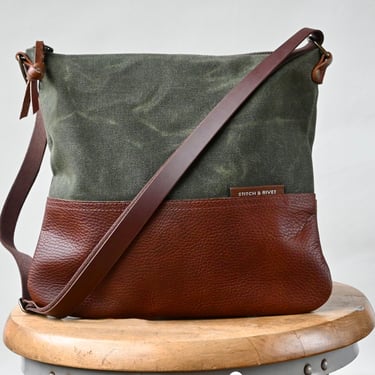 Olive Green Waxed Canvas and Leather Day Bag PRE-ORDER