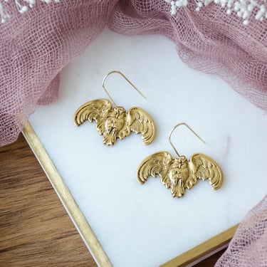 gold owl earrings, antique owl charm earrings, vintage brass earrings, bohemian nature woodland gift for her, statement earrings 