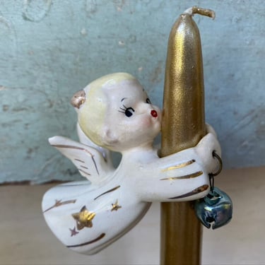 Vintage Candle Hugger Angel, Christmas Decor, Ceramic Angel Possibly By Tilso 