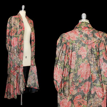 1920s Cape / 20s Metallic Lamé Floral Print Evening Wrap / Coat 