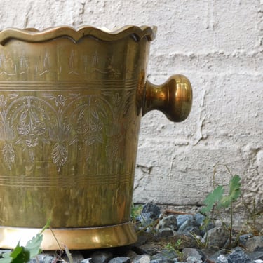 Vintage Solid Brass Ice Bucket With Repoussé Detailing