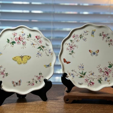 Reduced! Pair of Limoges Butterflies and Flowers Decorative Plates/Platters 