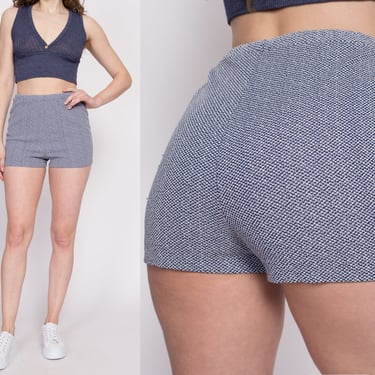 70s Blue High Waisted Hot Pants - Small | Vintage Sportswear Retro Athletic Booty Shorts 