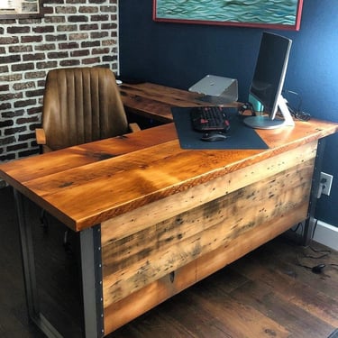 L Shaped Desk. Two piece desk.  Desk With Privacy Wall. Industrial, Reclaimed Wood Desk. Office Desk. Corner Desk. Rustic Desk. 