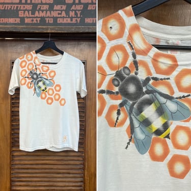 Vintage 1970’s Artwork Bee Honeycomb Custom Artist Cotton T-Shirt, 70’s Tee Shirt, Vintage Clothing 