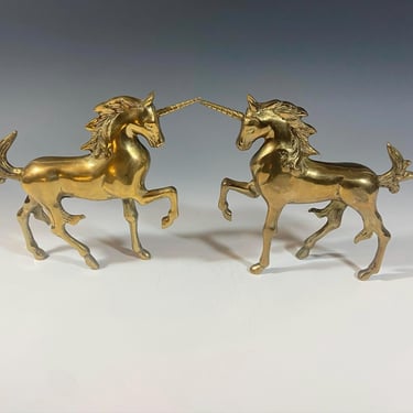 Pair of Solid Brass Unicorn Figurine  Sculptures - Made in South Korea 