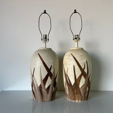 80's Vintage Handmade Pottery Table Lamps - a Pair 