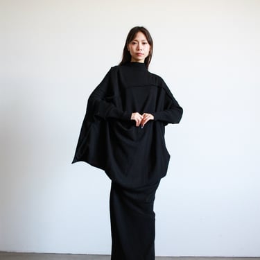 1980s Issey Miyake Black Knit Structural Tunic Dress 