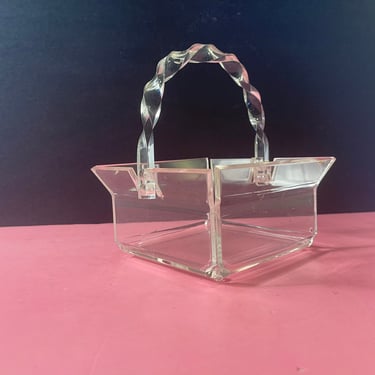 Vintage 1970s Mid Century Modern Lucite Basket Napkin Holder 