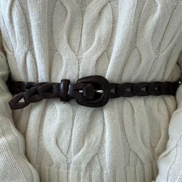 Vintage 1990s Womens Brown 100% Leather Braided Western Skinny Waist Belt Sz M 