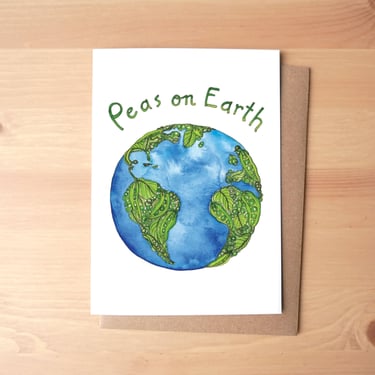 Peas on Earth Watercolor Holiday Greeting Card