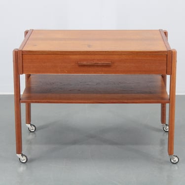 1960s Danish Teak Sewing Cart or Side Table 