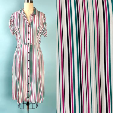Vintage 1940s Striped Rayon Shirt Dress 