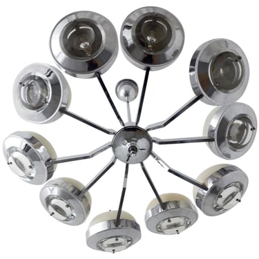 Chandelier with Glass Lens Diffusers and Enameled Metal Shades by Torlasco Italy