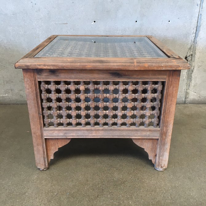 Balinese Style Side Table With Glass Top