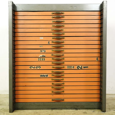 Industrial Steel Orange 22 Drawer Office Cabinet