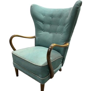 Original Swedish Grace Wood and Upholstered Armchair