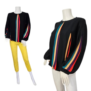 Western Connection 1980's Black Rainbow Stripe Acrylic Oversized Sweater I Sz Med 