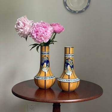 pair of rare 1930 French Henri Delcourt art deco ceramic vases