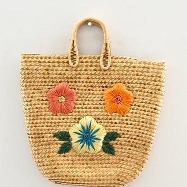 60's Embroidered Straw Bag