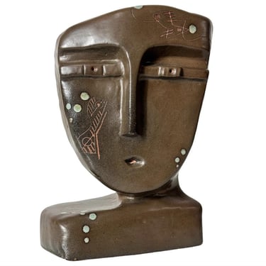 Abstract Ceramic Bust Sculpture with Cubist Face by Marianna Von Allesch circa 1940s 