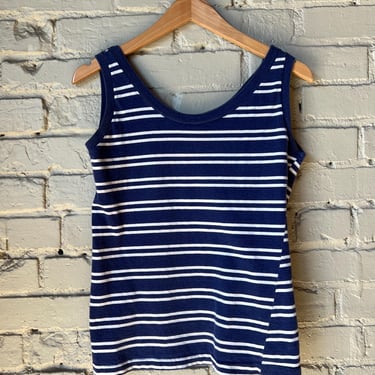 Sm, 1970s Striped Navy and White Cotton Tank Top, Summer, Vintage 