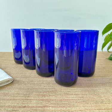 Vintage Metropolitan Cobalt Blue Tall Glasses by Libbey - Set of 8 - Barware 
