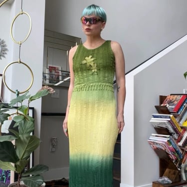 VTG 90s Deadstock Green Ombre Crochet Dress 