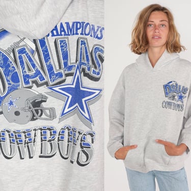 Dallas Cowboys Hoodie 90s Football Sweatshirt Texas NFL Graphic Hooded Sweater Retro Sports Shirt Hood Heather Grey Vintage 1990s 2xl xl 