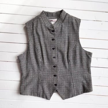 plaid wool vest | 80s 90s vintage dark academia black white houndstooth tweed wool waistcoat vest 