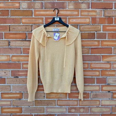 vintage 70s/80s yellow knit fan collar sweater / s small 