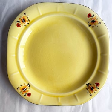 1920's LIMOGES Yellow Floral Art Deco Dinner Plate 10.5" GOLDEN GLOW Pattern Ceramic Dish Antique Large China 