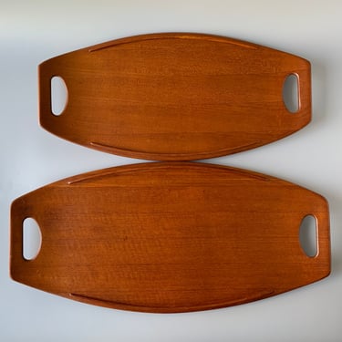 Pair of Dansk Designs Jens Quistgaard Medium #802 and Small #801 Teak Trays Made in Denmark 