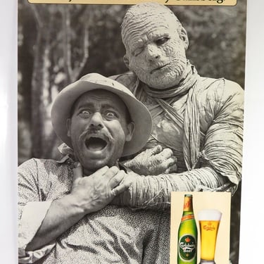 Vtg CARLSBERG BEER ADVERTISING MONSTER ZOMBIE ART POSTER Horror BUSCH Budweiser