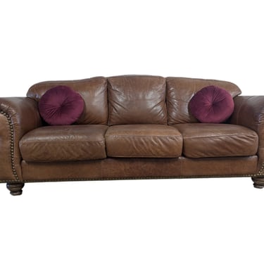 Brown Leather Studded Couch