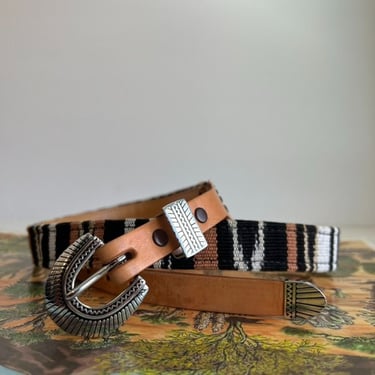 Handmade in Mexico Tan Genuine Leather Southwestern Brass Buckle Belt - XL 