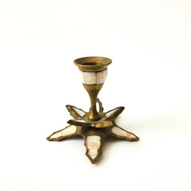 Brass and Mother of Pearl Candle Holder 