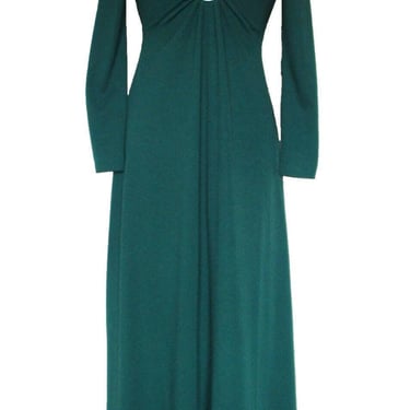 Cutout Dress, Vintage Maxi Dress, Evening Gown, S Women, Green Poly, Long Sleeves, Brooch 