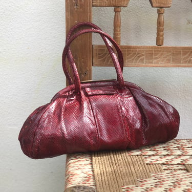 Vintage Snakeskin Purse / 1950's-1960's Top Handle Oxblood Bag / Leather Reptile Purse / Luxe Oxblood Handbag 