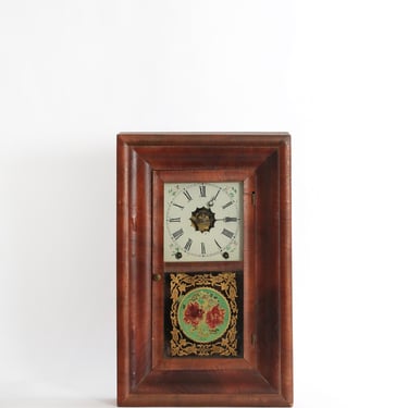 Antique 1800s Throme & Co. hand painted wood Mantel Clock 