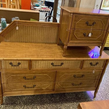 Broyhill faux bamboo dresser and nightstand Dresser is 60” x 19 x 30” Nightstand $195 24” x 16” x 22.5” Call 202-232-8171 to purchase