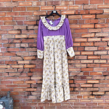 vintage 70s purple floral maxi dress / s small 
