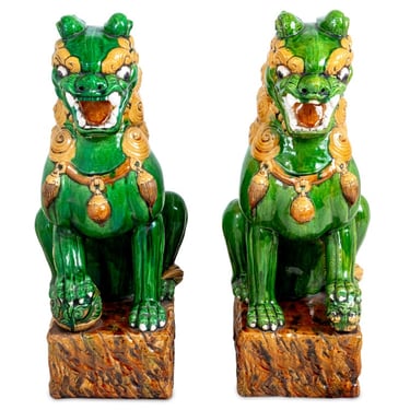 Chinese Sancai Glazed Ceramic Pho Dogs, Pair