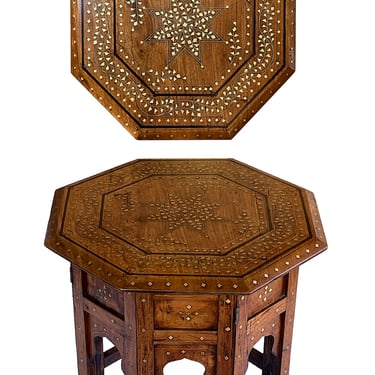 Antique Anglo Indian Octagonal Traveling Table with Brass and Copper Inlay