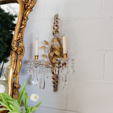 pair of original 1930s Maison Bagues Paris crystal wall sconces